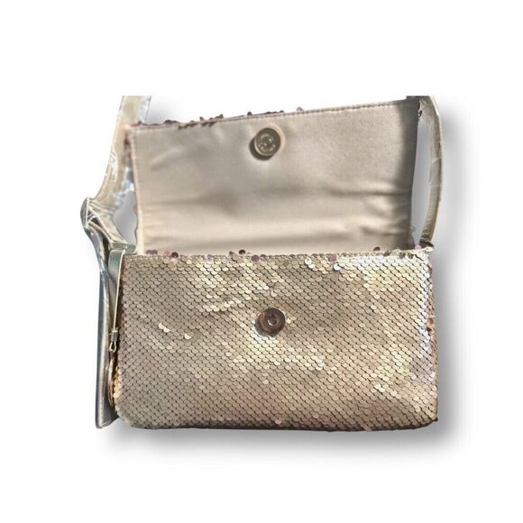 Nicole Miller NWT Gold Sequin Shoulder Bag Purse Shiny Strap Party Clutch Luxe - Picture 12 of 13